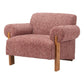 39" Copper And Brown Woven Upholstery And Solid Wood Arm Chair
