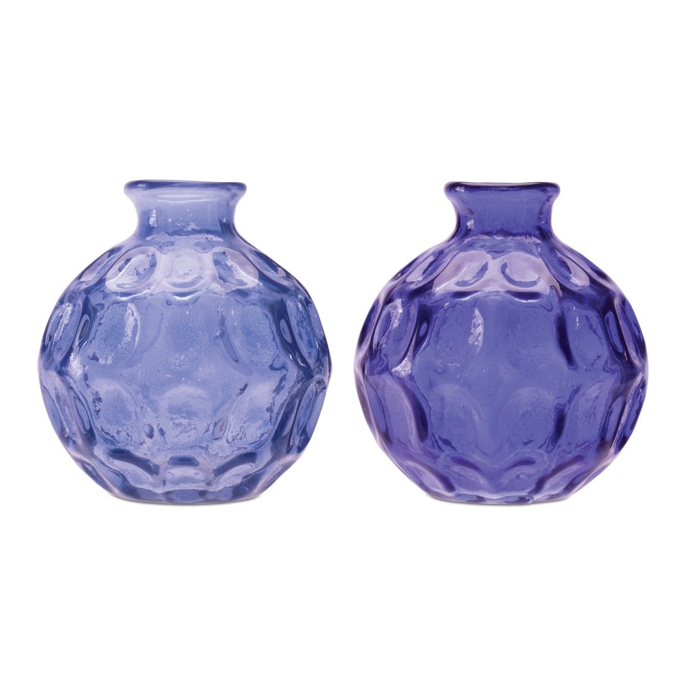 Set of Two Blue Round Glass Table Vase