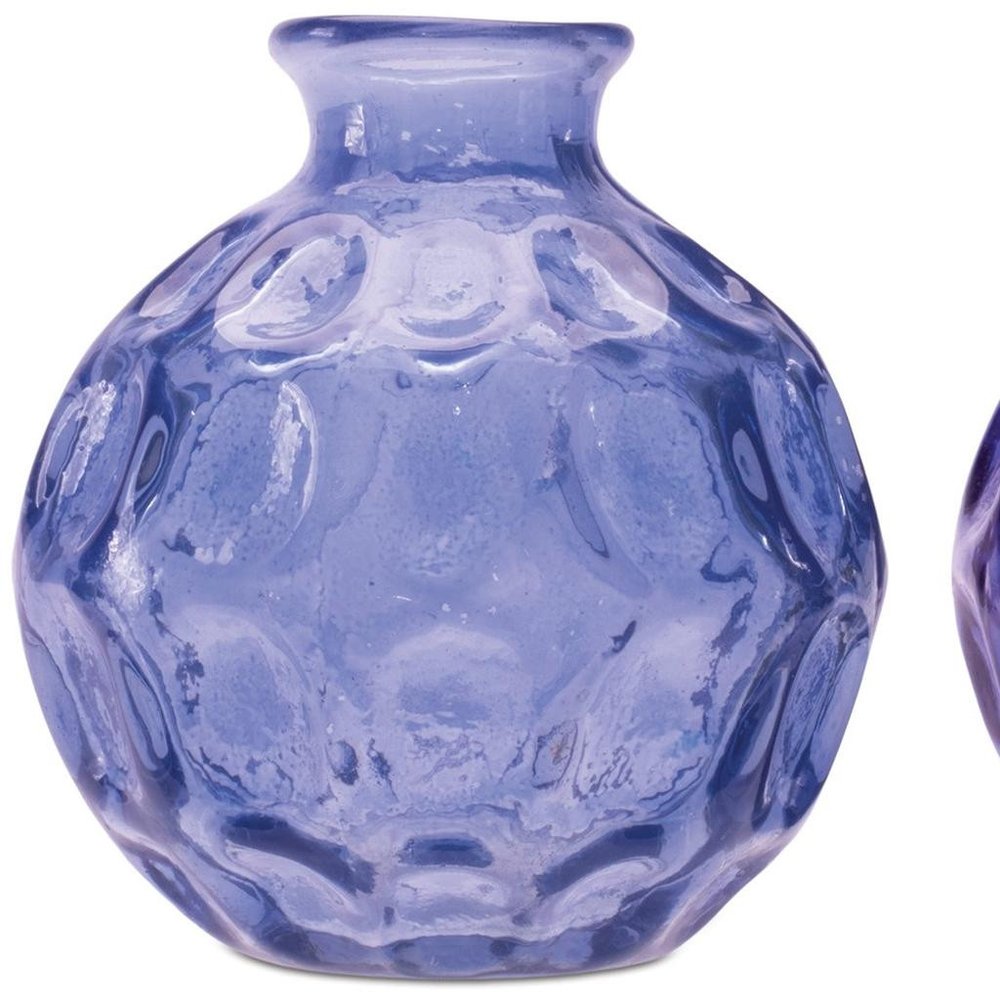 Set of Two Blue Round Glass Table Vase