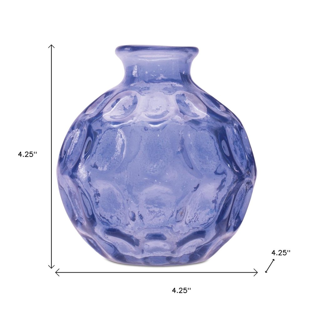 Set of Two Blue Glass Round Table Vases
