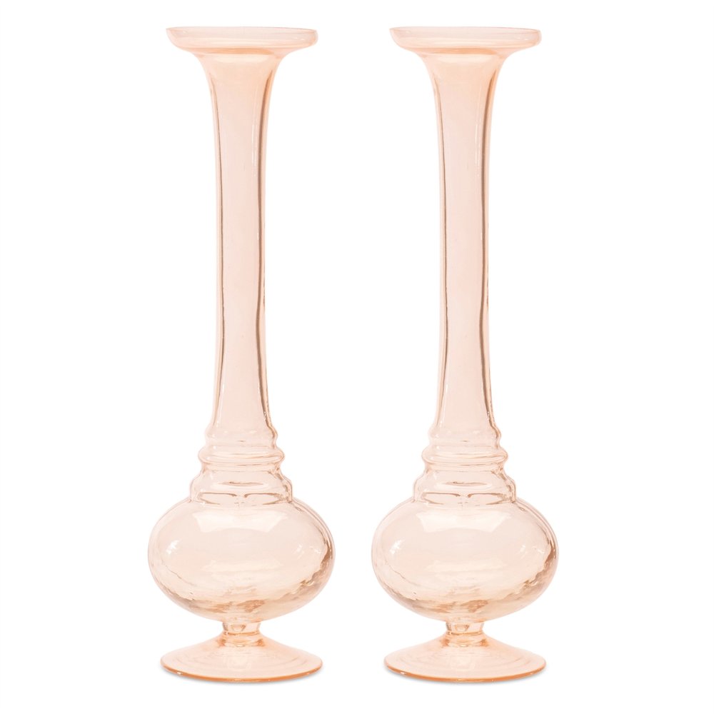 Set of Two Pink Trumpet Glass Table Vase