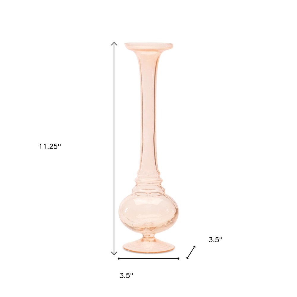 Set of Two Pink Glass Trumpet Table Vases