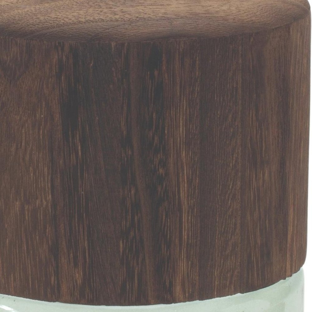 11" Brown And Sage Glass Round Table Vase With Woods