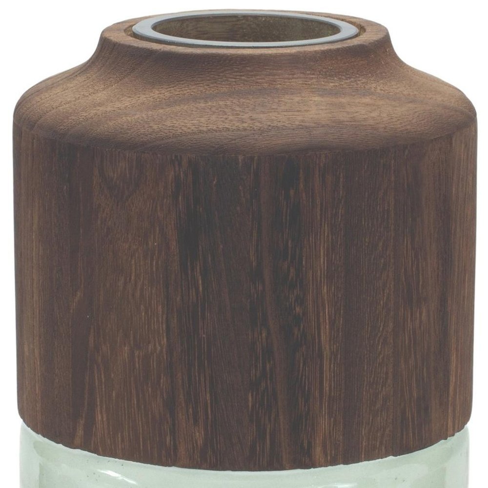 11" Brown And Sage Glass Round Table Vase With Woods