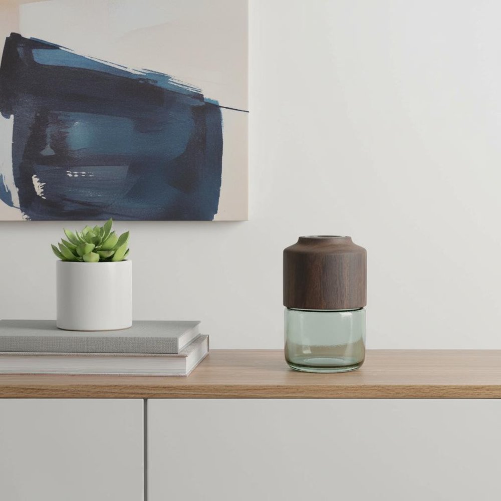 11" Green And Brown Round Glass Table Vase