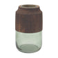 9" Green And Brown Round Glass Table Vase