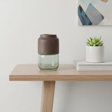 9" Green And Brown Round Glass Table Vase