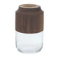 9" Brown And Clear Glass Round Table Vase With Wood
