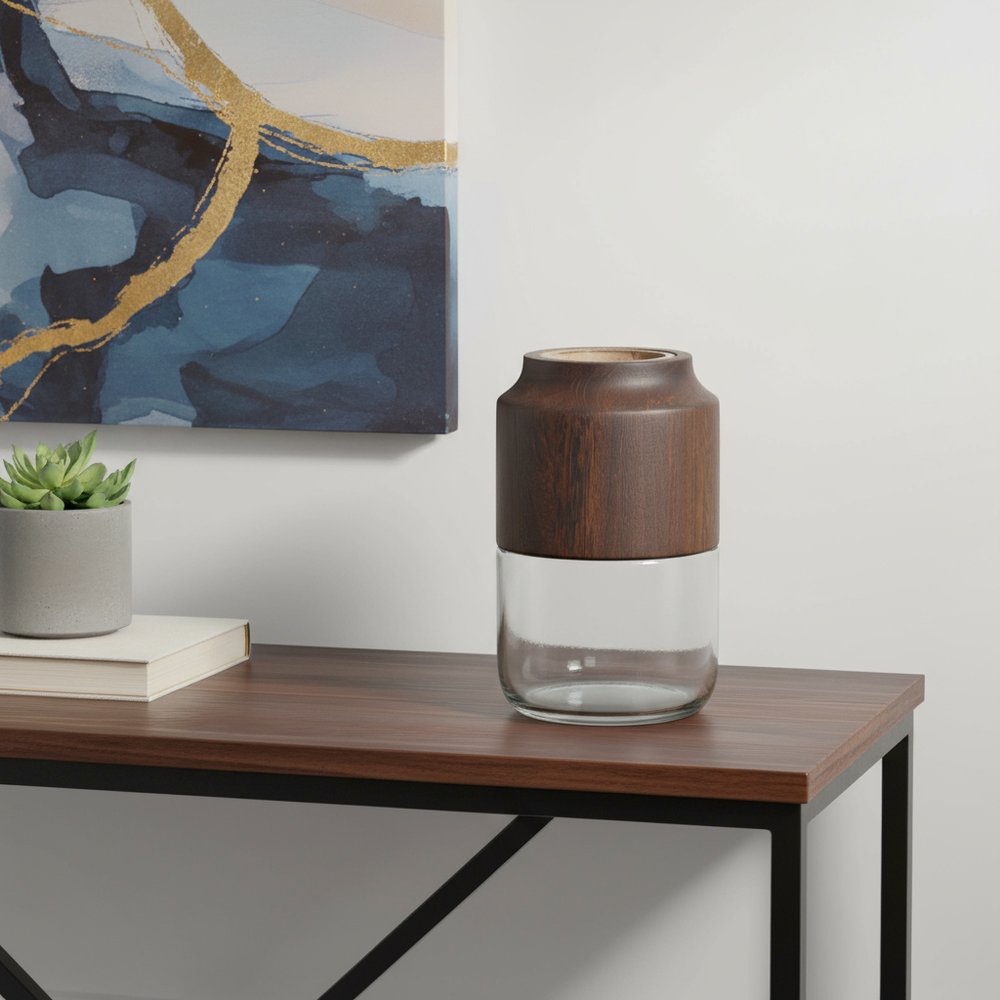 9" Brown And Clear Round Glass Table Vase