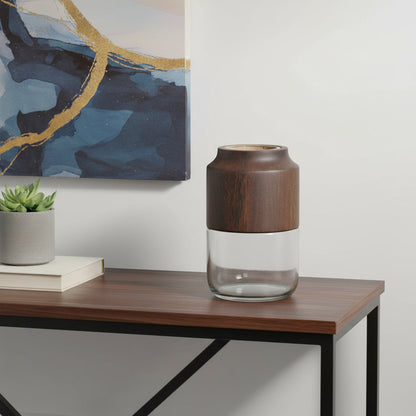9" Brown And Clear Round Glass Table Vase