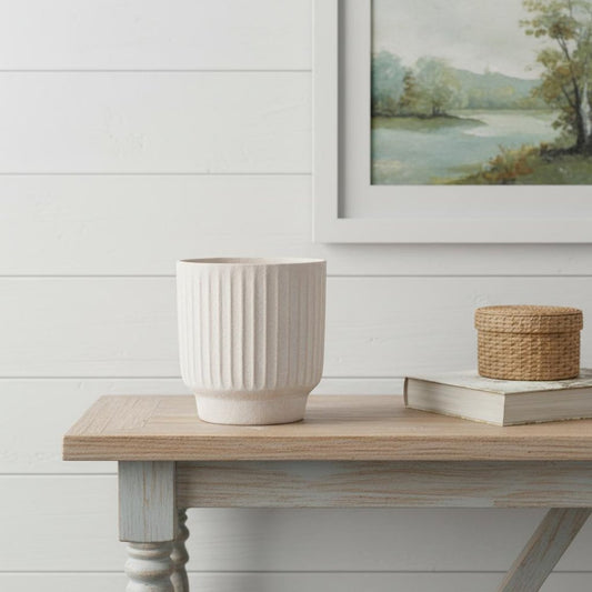 8" Beige Urn Resin Table Vase