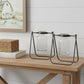 Set of Two Clear And Brown Glass And Metal Round Table Vases