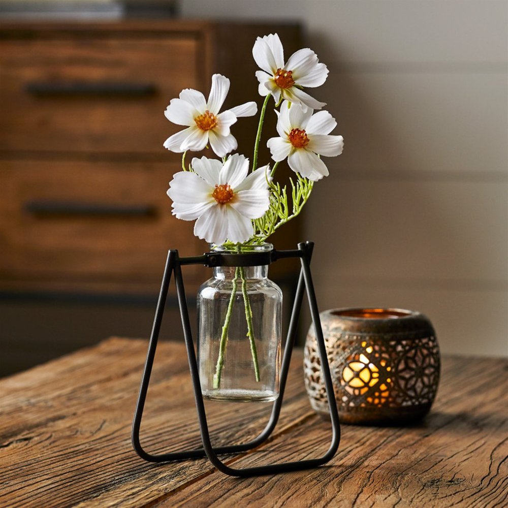Set of Two Brown And Clear Round Metal Table Vase