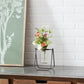 Set of Two Clear And Brown Glass And Metal Round Table Vases