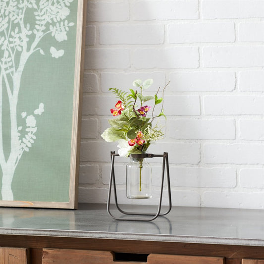 Set of Two Brown And Clear Metal Round Table Vases