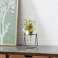 Set of Two Clear And Brown Glass And Metal Round Table Vases