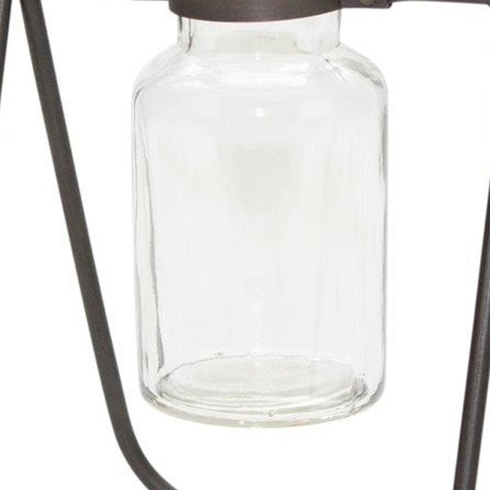 Set of Two Brown And Clear Round Metal Table Vase