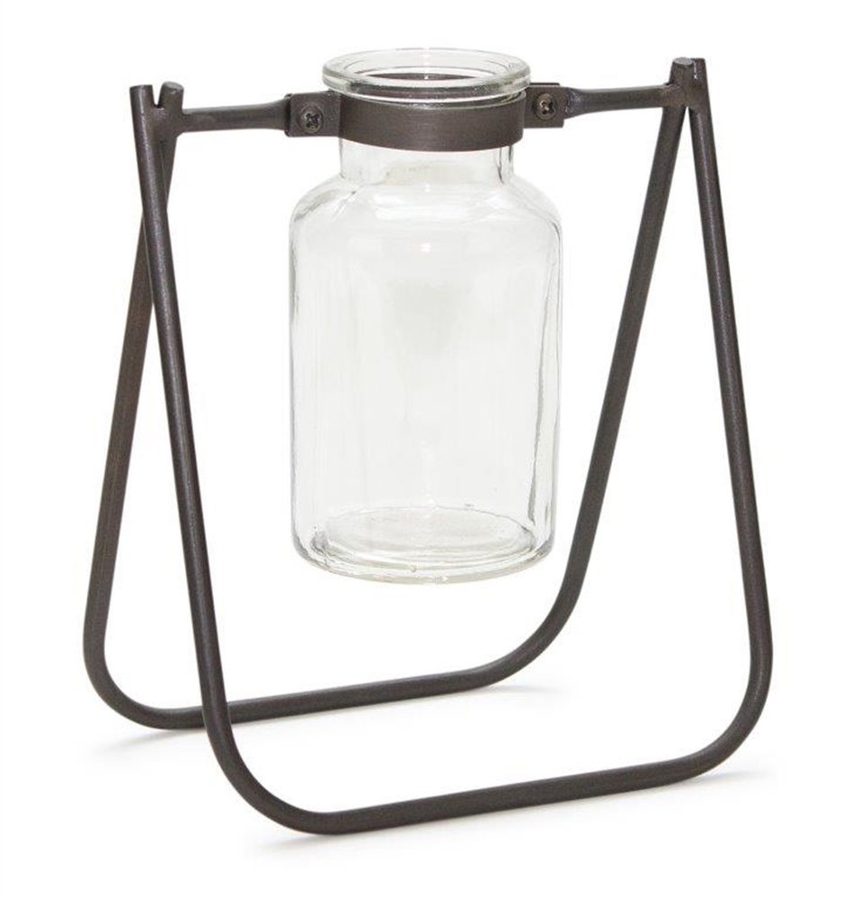 Set of Two Brown And Clear Round Metal Table Vase