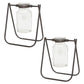 Set of Two Clear And Brown Glass And Metal Round Table Vases