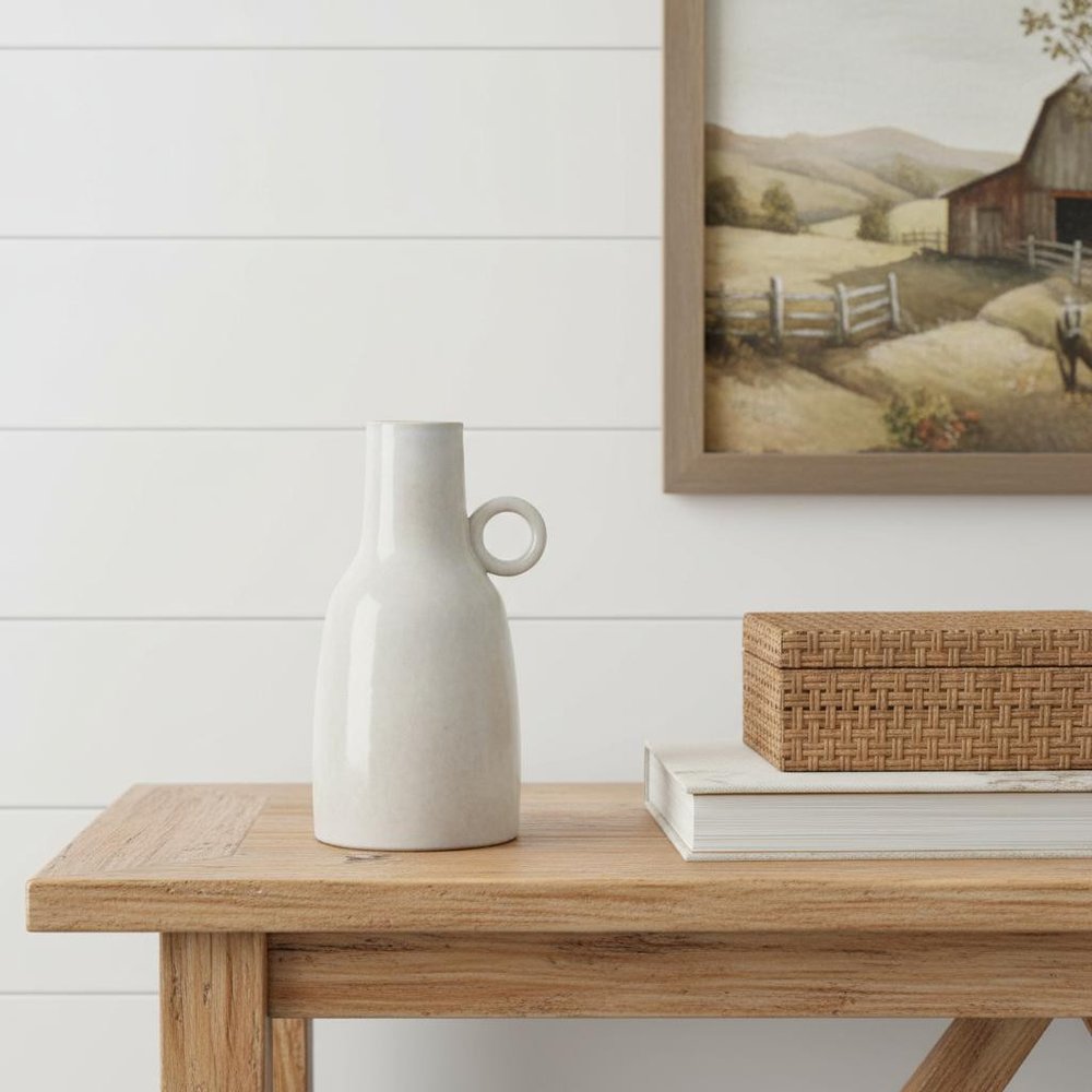 11" Gray And White Round Ceramic Table Vase
