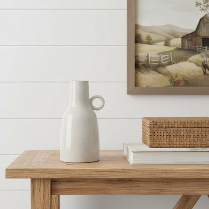 11" Gray And White Round Ceramic Table Vase