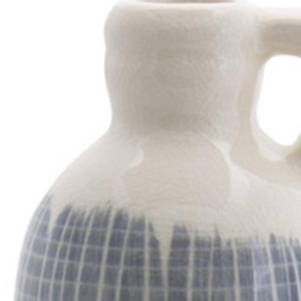 Set of Three Blue And White Checkered Round Clay Table Vase