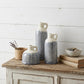 Set of Three Off White And Blue Clay Checkered Jug Vases
