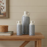 Set of Three Blue And White Checkered Round Clay Table Vase