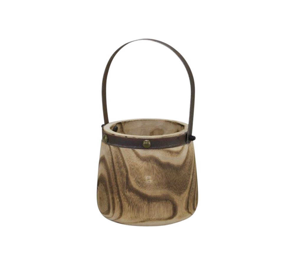 Set of Two Brown Round Wood Table Vase