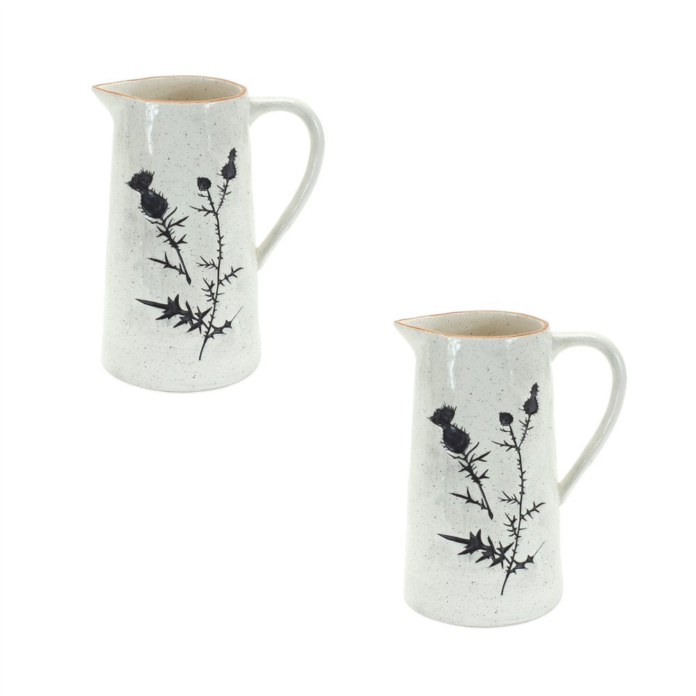 Set of Two White And Black Floral Ceramic Round Jars