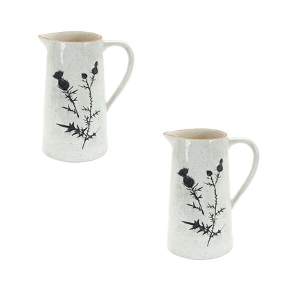 Set of Two White And Black Floral Ceramic Round Jars