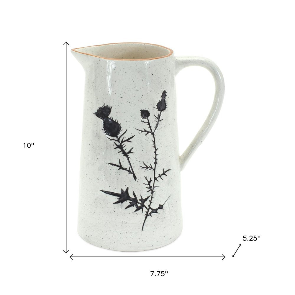 Set of Two White And Black Floral Ceramic Round Jars