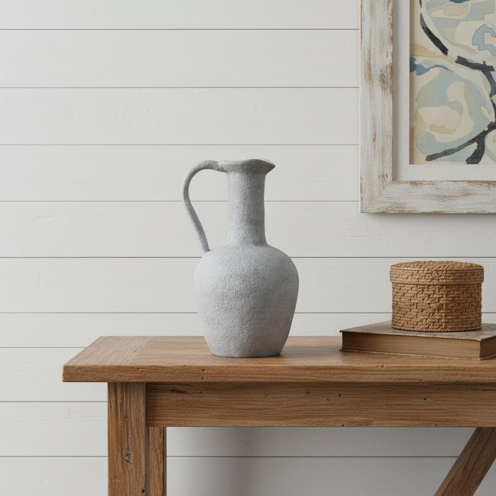 12" Gray Resin Round Jar