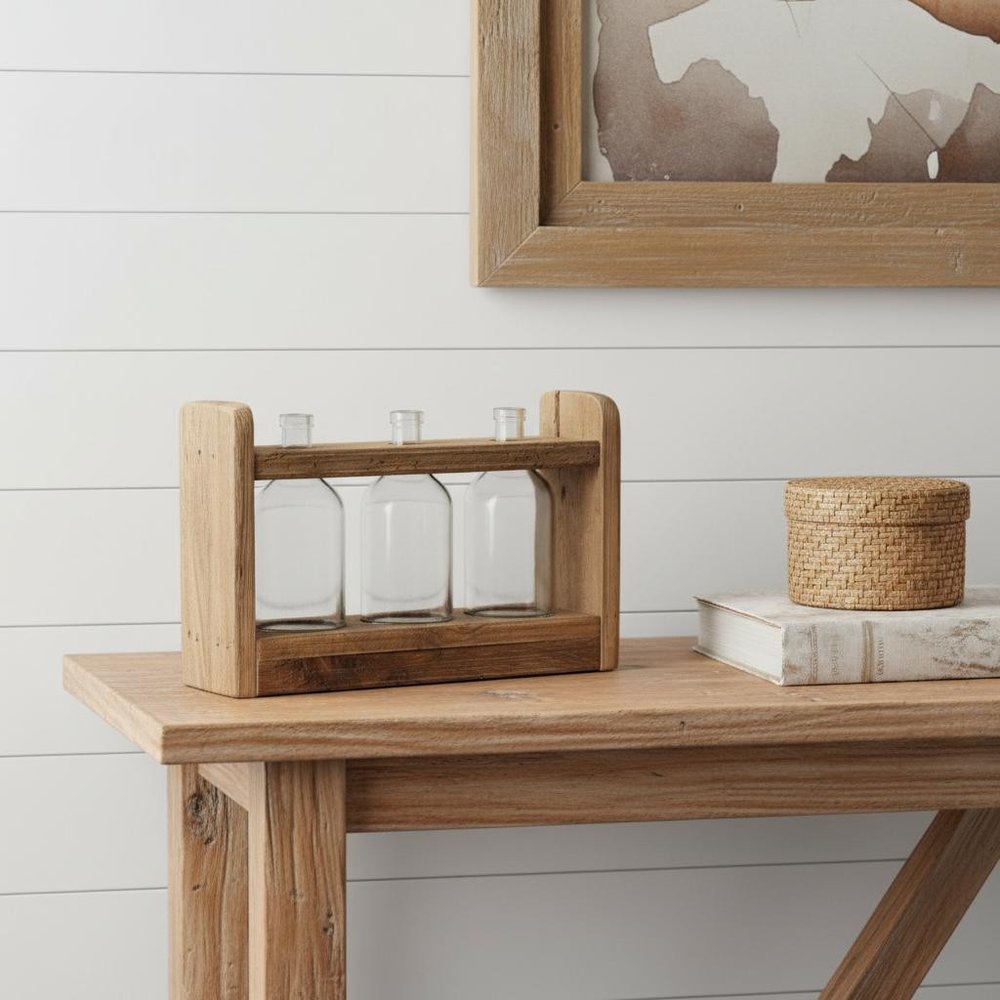 10" Brown Wood Round Table Vase