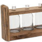 10" Clear And Brown Glass And Wood Three Bottle Table Vase