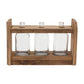 10" Clear And Brown Glass And Wood Three Bottle Table Vase