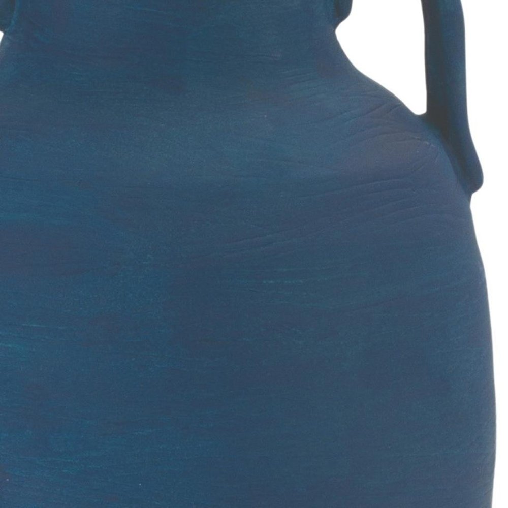 11" Blue And Terra Cotta Ceramic Round Urn