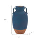 11" Blue And Terra Cotta Ceramic Round Urn