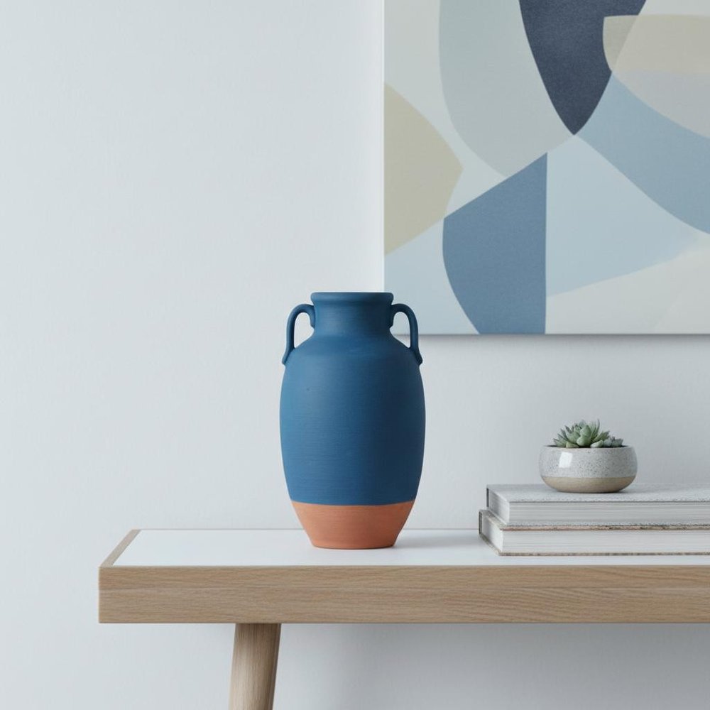 11" Blue Round Ceramic Urn