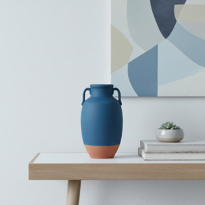 11" Blue Round Ceramic Urn