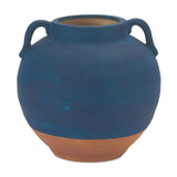 7" Blue And Terra Cotta Ceramic Round Urn