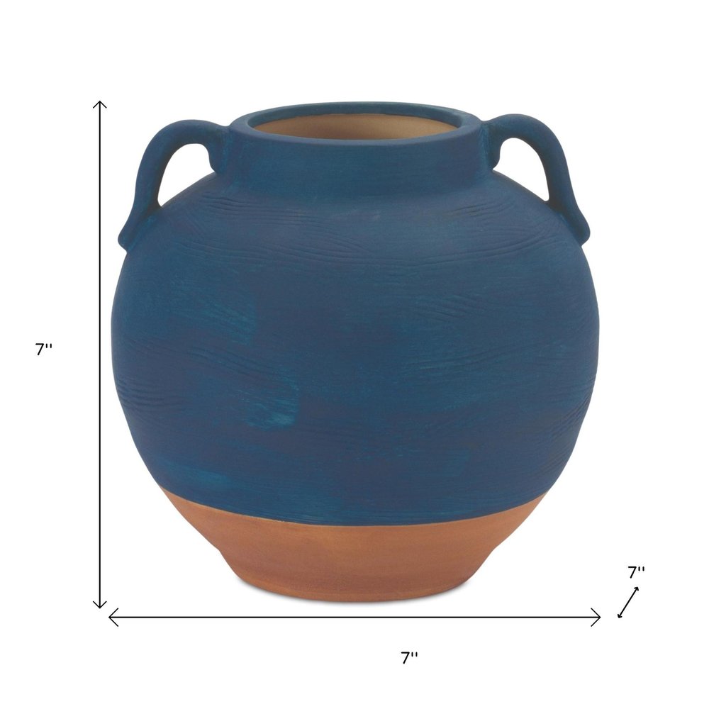 7" Blue Round Ceramic Urn
