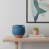 7" Blue Round Ceramic Urn