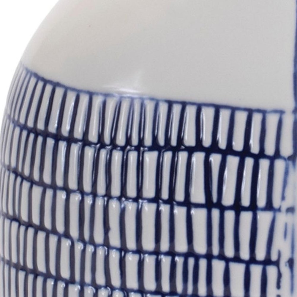 Set of Two White And Blue Checkered Round Ceramic Table Vase