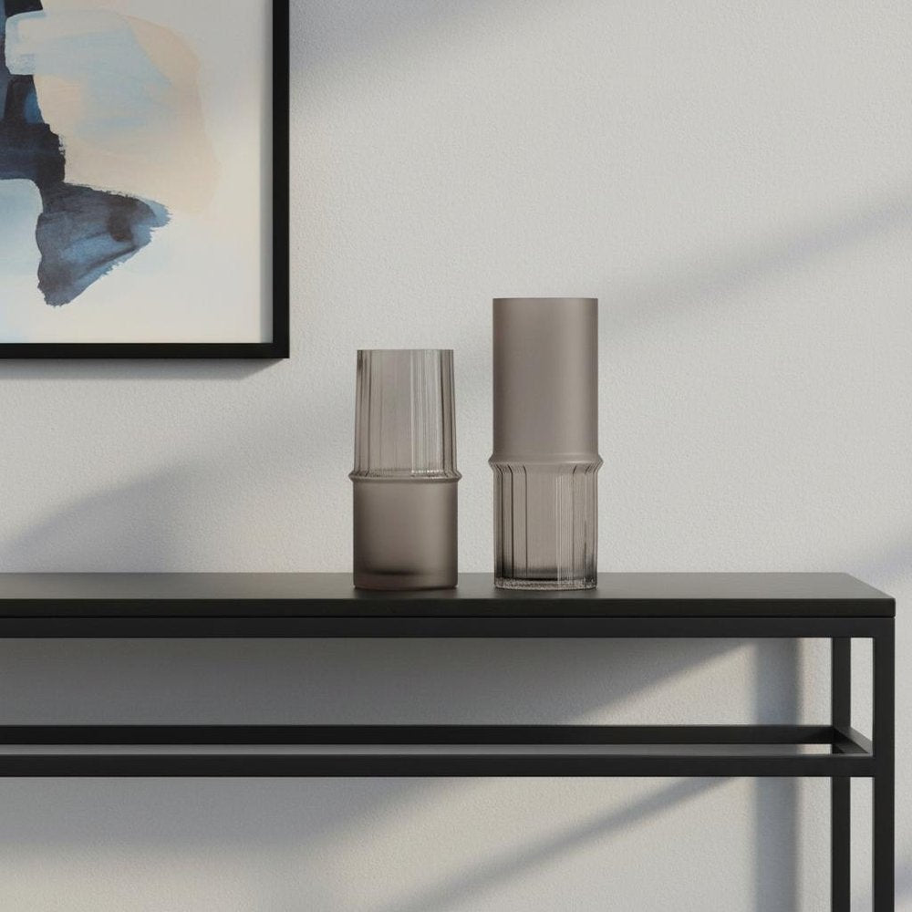 Set of Two Gray Glass Round Table Vases