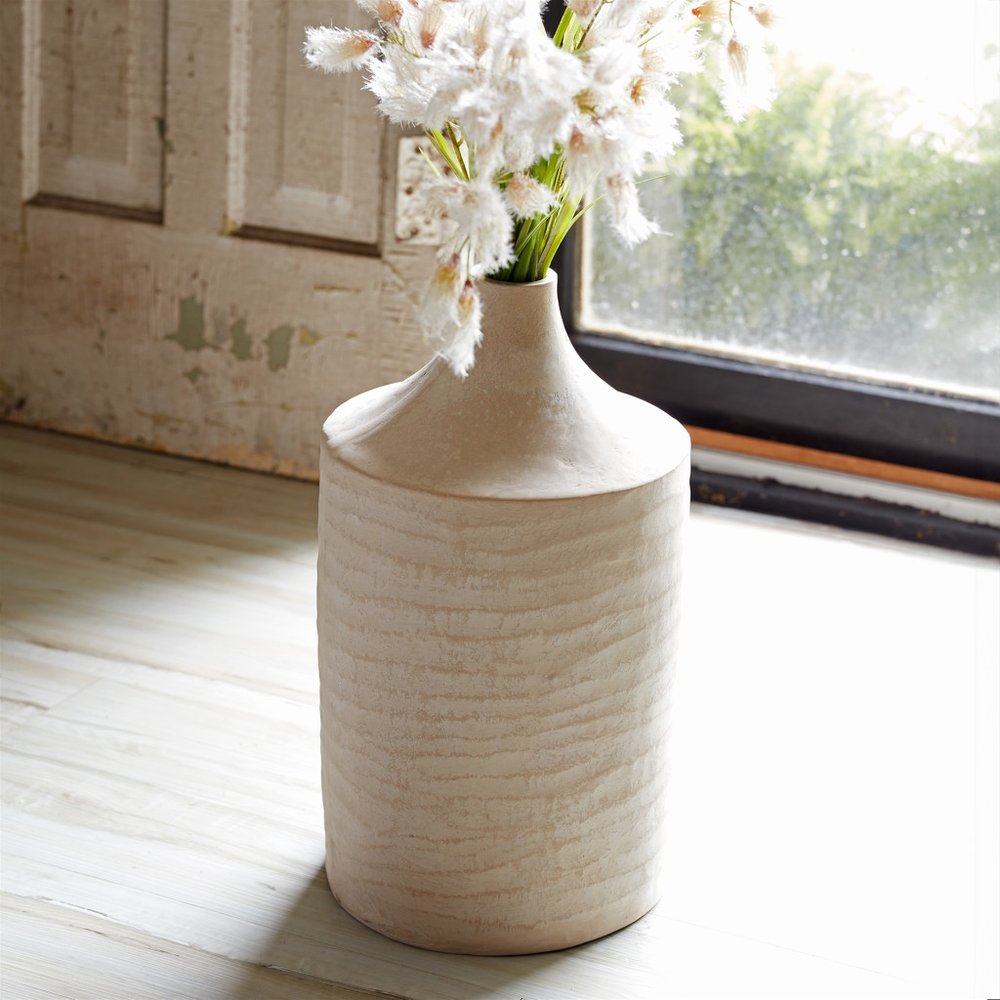 18" Beige Resin Round Floor Vase