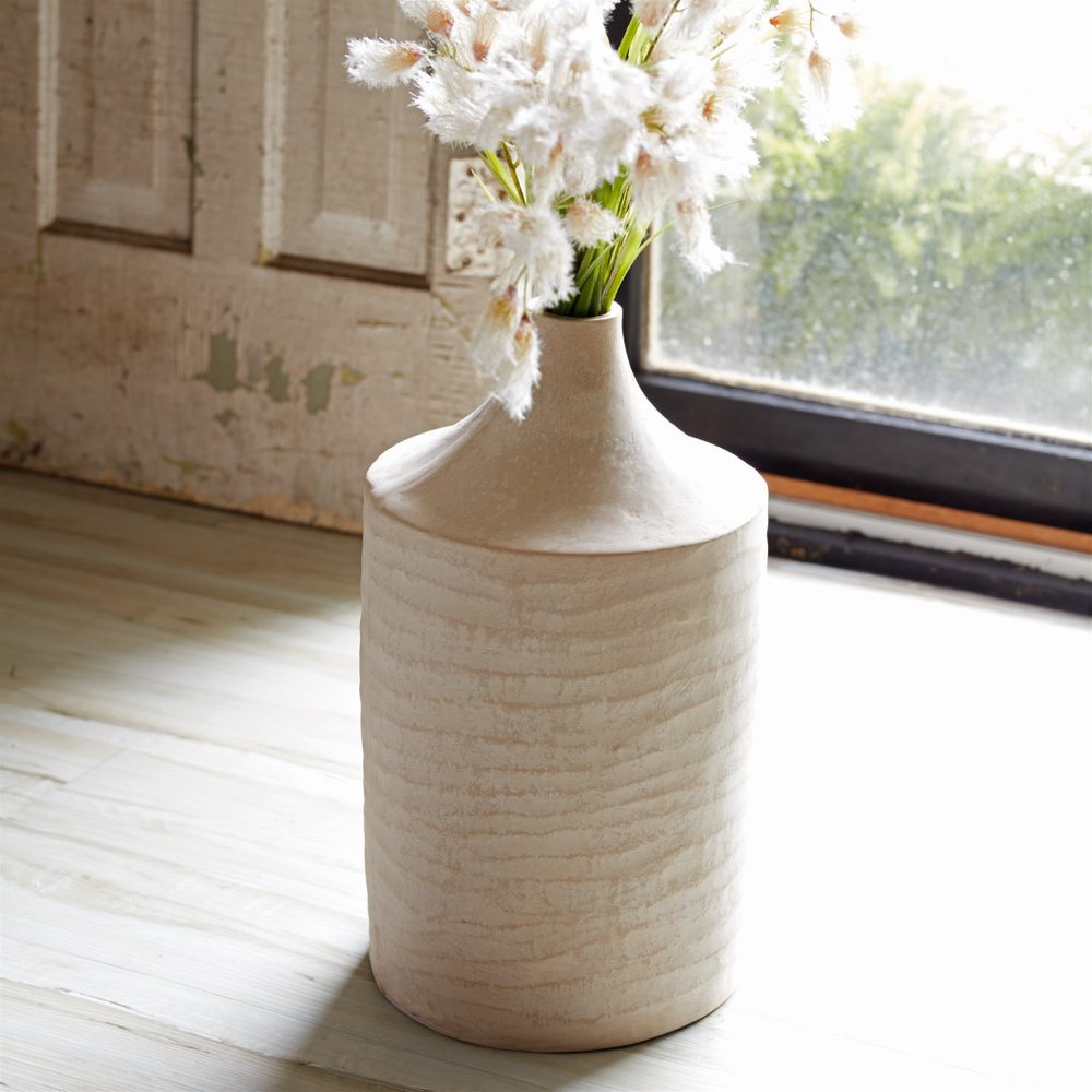 18" Beige Resin Round Floor Vase