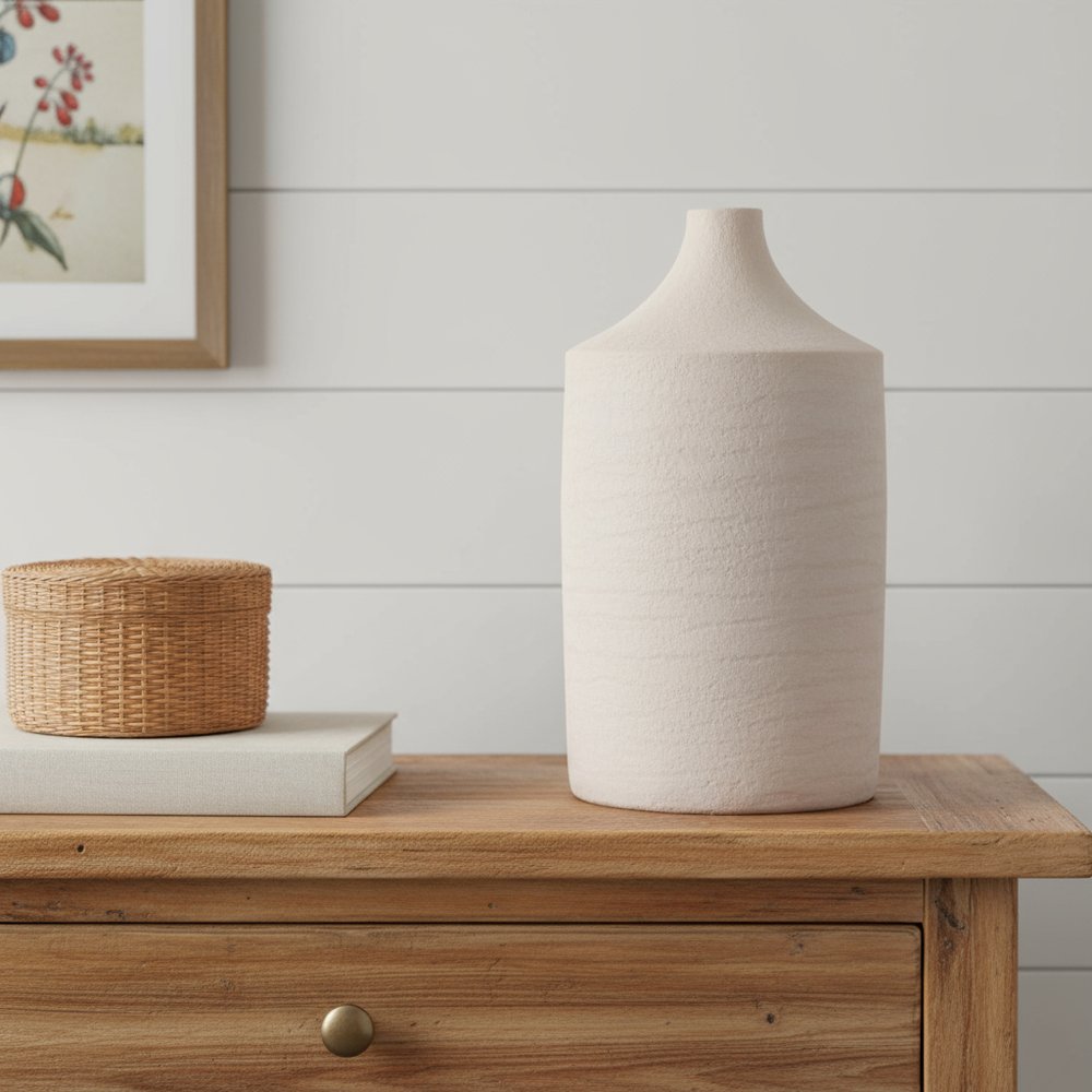 18" Beige Resin Round Floor Vase