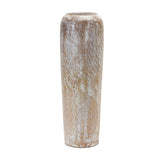18" Brown And White Solid Wood Cylinder Floor Vase