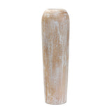 24" Brown And White Round Wood Floor Vase